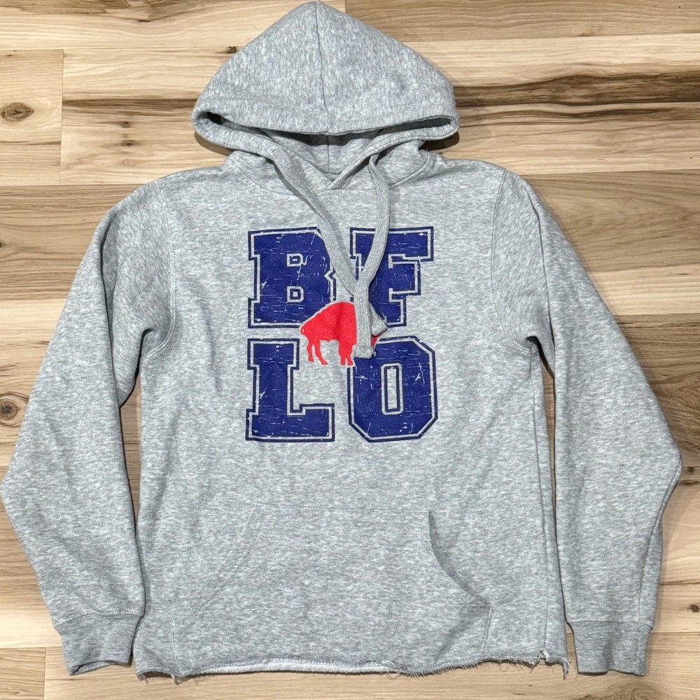 NFL Gray Hoodie with Blue 'BUFLO' Lettering & Red Buffalo Logo